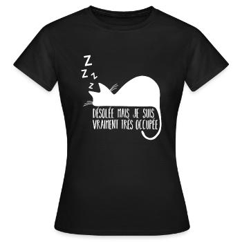 Cadeau drôle chat chaton mignon dodo flemme - T-shirt Femme - noir - Devant - AI Model Female 172 dark (172cm)