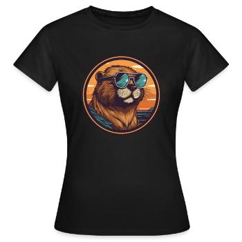 Biber mit Sonnenbrille, Nagetier, Castor - Frauen T-Shirt - Schwarz - Vorne - AI Model Female 172 dark (172cm)