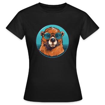 Biber mit Sonnenbrille, Nagetier, Castor - Frauen T-Shirt - Schwarz - Vorne - AI Model Female 172 dark (172cm)