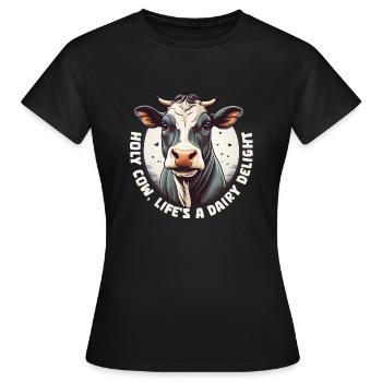 Drôle de bovin Cow Life’s Dairy Delight - T-shirt Femme - noir - Devant - AI Model Female 172 dark (172cm)