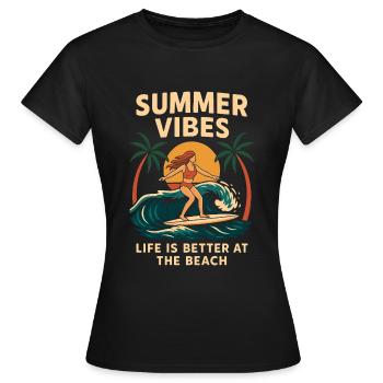 Vibrations estivales Surfergirl - T-shirt Femme - noir - Devant - AI Model Female 172 dark (172cm)