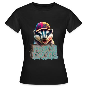 Frechdachs- Frecher Dachs Graffiti Style - Frauen T-Shirt - Schwarz - Vorne - AI Model Female 172 dark (172cm)