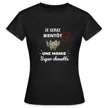 T shirt bientôt mamie super chouette - T-shirt Femme - noir - Devant - AI Model Female 172 dark (172cm)