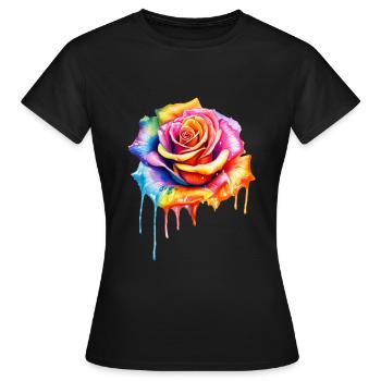 Rose aux couleurs de l’arc-en-ciel - T-shirt Femme - noir - Devant - AI Model Female 172 dark (172cm)