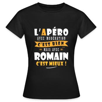Romain Apero T shirt Humour personnalisé romain - T-shirt Femme - noir - Devant - AI Model Female 172 dark (172cm)