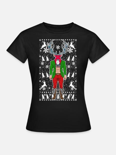 05 Hirsch Rudolf Mann Schneeflocken - Frauen T-Shirt - Schwarz