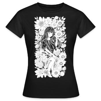 Flower Girl Black White Grey - DIGITAL - Women's T-Shirt - black - Front - AI Model Female 172 dark (172cm)