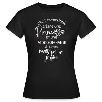 T-shirt Princesse Aide Soignante - cadeau drôle - T-shirt Femme - noir - Devant - AI Model Female 172 dark (172cm)
