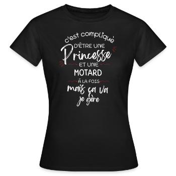 C'est compliqué d'être une Princesse et une motard - T-shirt Femme - noir - Devant - AI Model Female 172 dark (172cm)