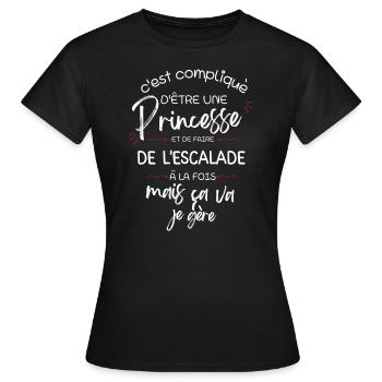 C'ompliqué d'être Princesse et faire de L'escalade - T-shirt Femme - noir - Devant - AI Model Female 172 dark (172cm)