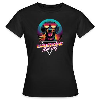 Retro Wave Dachshound Hot Dog Shirt - Frauen T-Shirt - Schwarz - Vorne - AI Model Female 172 dark (172cm)