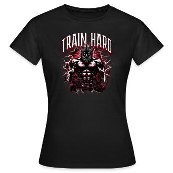 Train Hard Gym God Zeus Ancient Greece - Frauen T-Shirt - Schwarz - Vorne - AI Model Female 172 dark (172cm)