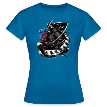 Kanji japonais samouraï guerrier Design - T-shirt Femme - bleu saphir antique chiné - Devant - AI Model Female 172 dark (172cm)