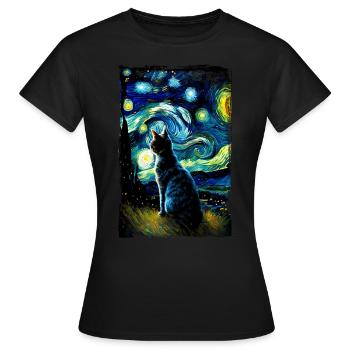 Starry night Katze van gogh's cat Parody lustig - Frauen T-Shirt - Schwarz - Vorne - AI Model Female 172 dark (172cm)