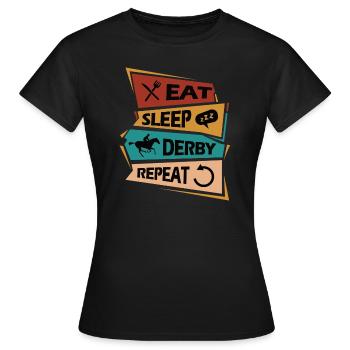 Manger Dormir Chevaux de course Répéter Cavalier Cheval - T-shirt Femme - noir - Devant - AI Model Female 172 dark (172cm)