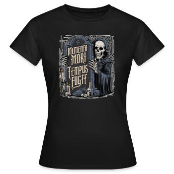 Memento Mori Tempus Fugit Skelett Stoiker - Frauen T-Shirt - Schwarz - Vorne - AI Model Female 172 dark (172cm)