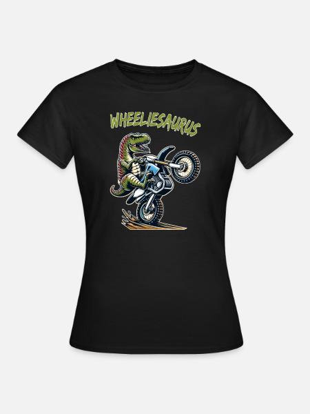 Wheelie Dinosaurier Motorrad Motocross Dino Kinder - Frauen T-Shirt - Schwarz