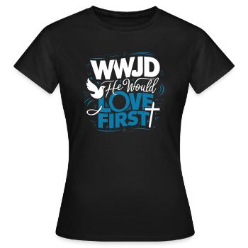 WWJD HWLF Jésus aimerait d’abord chrétien - T-shirt Femme - noir - Devant - AI Model Female 172 dark (172cm)