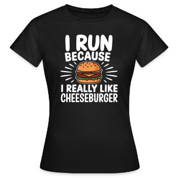 Je cours parce que j’aime beaucoup le Cheeseburger Jogging - T-shirt Femme - noir - Devant - AI Model Female 172 dark (172cm)