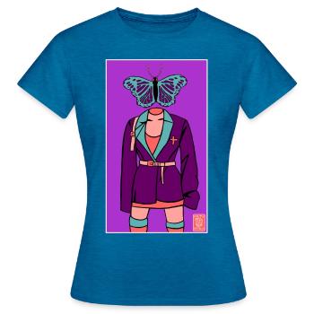 Da Moth Dame - Frauen T-Shirt - Antikblaues Saphir meliert - Vorne - AI Model Female 172 dark (172cm)