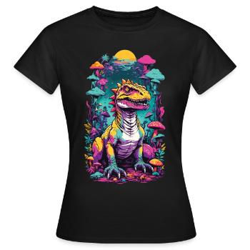 Psychedelic Mushroom Dino Aesthetic Festival Design - Women's T-Shirt - black - Front - AI Model Female 172 dark (172cm)