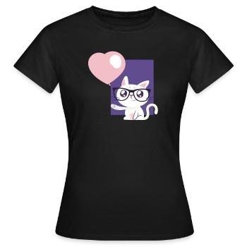 Chat mignon avec ballon - T-shirt Femme - noir - Devant - AI Model Female 172 dark (172cm)