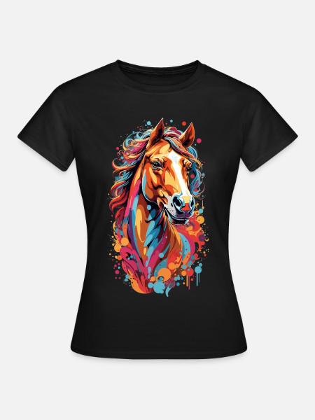 Farbensturm Pferdekopf - Frauen T-Shirt - Schwarz