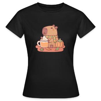 Mignon Capybara Citrouille Épicé Latte Automne Saison - T-shirt Femme - noir - Devant - AI Model Female 172 dark (172cm)