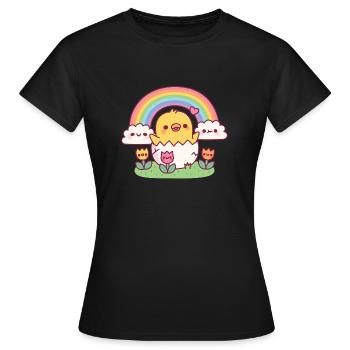 Poussin mignon dans l’oeuf tulipes nuages arc-en-ciel printemps - T-shirt Femme - noir - Devant - AI Model Female 172 dark (172cm)