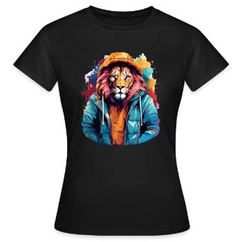 Streetstyle-Löwe | Löwen-Liebhaber - Frauen T-Shirt - Schwarz - Vorne - AI Model Female 172 dark (172cm)