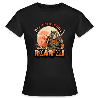 Tiger Samurai Defy The Odds Roar On - Women's T-Shirt - black - Front - AI Model Female 172 dark (172cm)