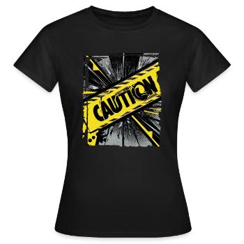 Drôle Tendance Noir Jaune Avertissement Ruban Avertissement - T-shirt Femme - noir - Devant - AI Model Female 172 dark (172cm)