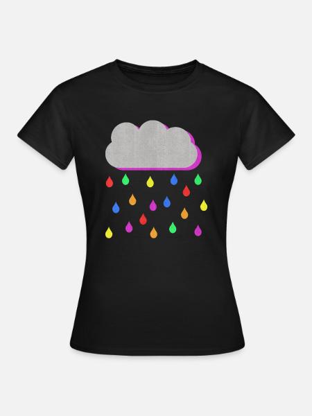 Regenbogen Bunte Regentropfen aus Wolke - Frauen T-Shirt - Schwarz