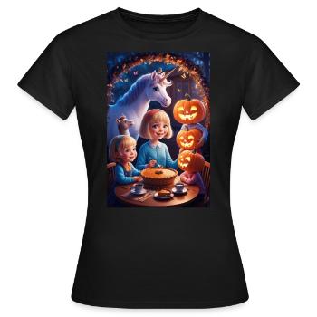 Pumpkinpie mit Tante Einhorn - Halloween Teatime - Frauen T-Shirt - Schwarz - Vorne - AI Model Female 172 dark (172cm)