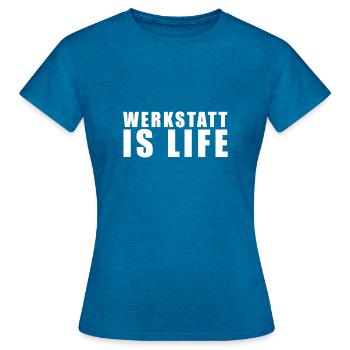 Werkstatt auspuff spruch - Frauen T-Shirt - Antikblaues Saphir meliert - Vorne - AI Model Female 172 dark (172cm)