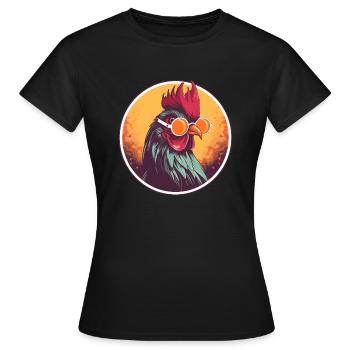 Chicken with sunglasses, Rooster, Poultry, Poultry - Women's T-Shirt - black - Front - AI Model Female 172 dark (172cm)
