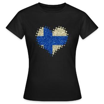 I love Finland heart country colors home country - Women's T-Shirt - black - Front - AI Model Female 172 dark (172cm)
