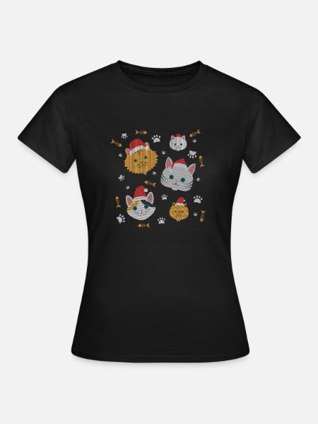 Ugly Christmas Weihnachten Katzen Kätzchen Pfoten - Frauen T-Shirt - Schwarz