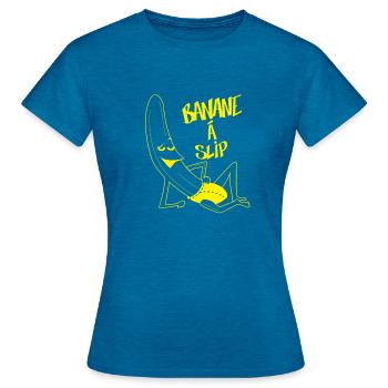 Banane zu gleiten - Frauen T-Shirt - Antikblaues Saphir meliert - Vorne - AI Model Female 172 dark (172cm)