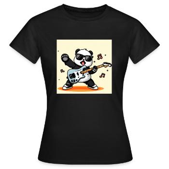 Panda spielt eine Elektrogitarre - Frauen T-Shirt - Schwarz - Vorne - AI Model Female 172 dark (172cm)