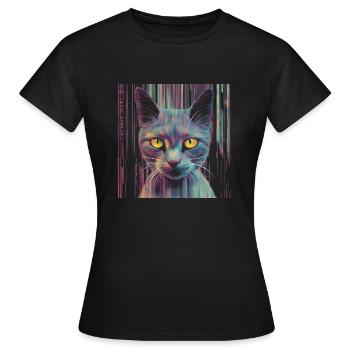 Katze Glitch - Frauen T-Shirt - Schwarz - Vorne - AI Model Female 172 dark (172cm)