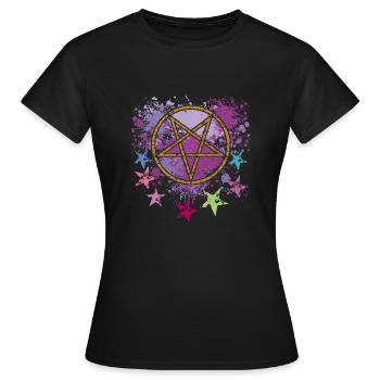 Pentagramme avec étoiles - T-shirt Femme - noir - Devant - AI Model Female 172 dark (172cm)