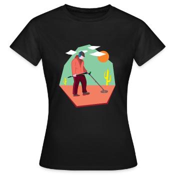 Sondler in der Wueste auf Schatzsuche mit Sonde - Frauen T-Shirt - Schwarz - Vorne - AI Model Female 172 dark (172cm)