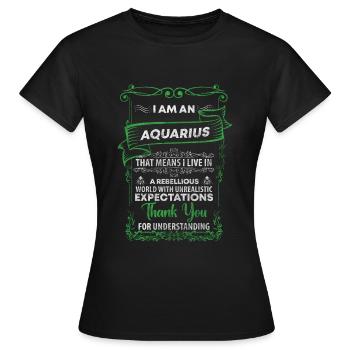 Superstition d’anniversaire du Verseau - T-shirt Femme - noir - Devant - AI Model Female 172 dark (172cm)