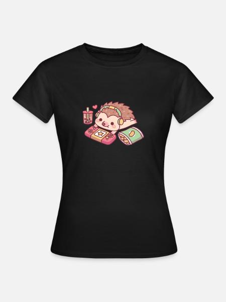 Süßer Igel Relax Gamer Mit Boba Und Snack - Frauen T-Shirt - Schwarz