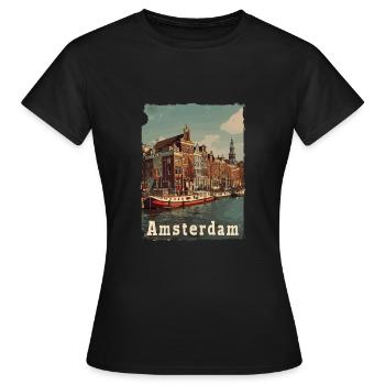 Vintage Amsterdam Kanal Niederlande Holland - Frauen T-Shirt - Schwarz - Vorne - AI Model Female 172 dark (172cm)