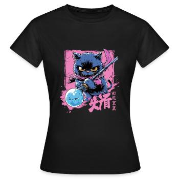 Japanische Katze Samurai Style für Katzen Fans - Frauen T-Shirt - Schwarz - Vorne - AI Model Female 172 dark (172cm)
