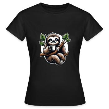Entspannendes Faultier Kaffee-Liebhaber Spaß - Frauen T-Shirt - Schwarz - Vorne - AI Model Female 172 dark (172cm)