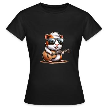 Coole Sonnenbrille Meerschweinchen spielt Gitarre - Frauen T-Shirt - Schwarz - Vorne - AI Model Female 172 dark (172cm)