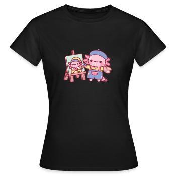 Mignon Axolotl Peinture Axolotl avec boucle d’oreille en perle - T-shirt Femme - noir - Devant - AI Model Female 172 dark (172cm)